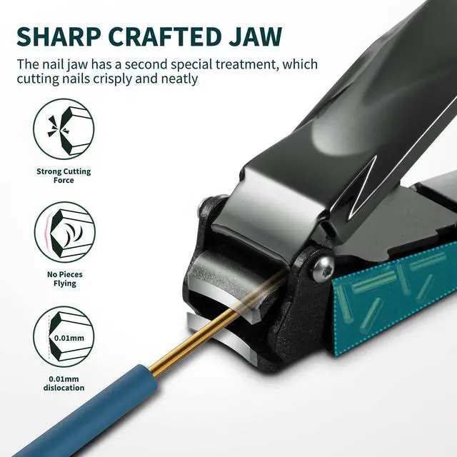 Alt view image 3 of 7 - Nail Clippers with Catcher, No Splash Fingernail Toenail Clippers with Sharp Curved Blade and Glass Nail File, Wide Jaw Opening Stainless Steel Nail Cutter Trimmer for Seniors Adult Men Women