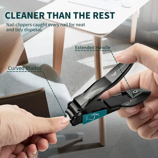 Alt view image 5 of 7 - Nail Clippers with Catcher, No Splash Fingernail Toenail Clippers with Sharp Curved Blade and Glass Nail File, Wide Jaw Opening Stainless Steel Nail Cutter Trimmer for Seniors Adult Men Women