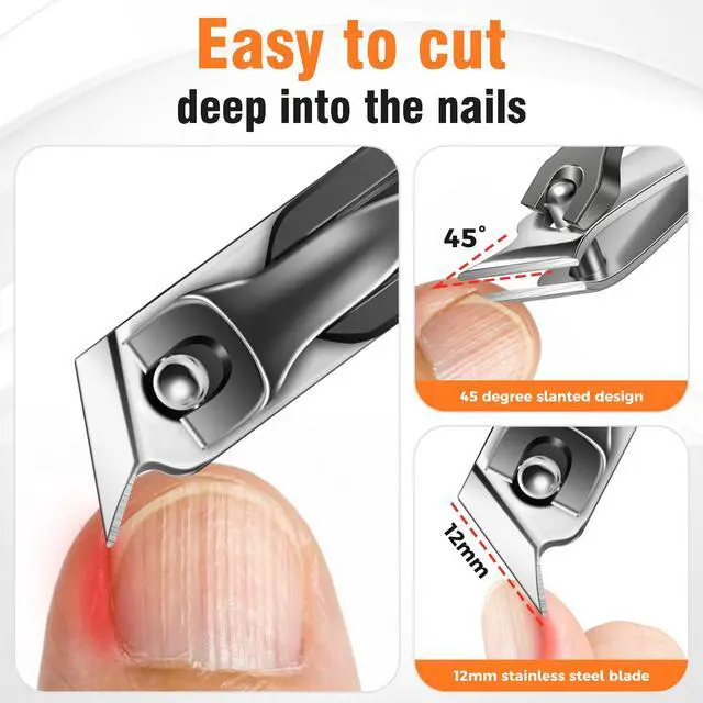 Alt view image 5 of 7 - Nail Clippers for Men Thick Nails with Angled Head & Wide Opening, Heavy Duty Large Nail Clippers for Seniors with Catcher, 2026 Slanted Sharp Nail Clippers Set Gifts for Men Women Adults
