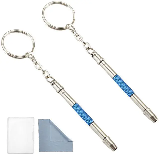 Main image of Glasses Repair Kit with Precision 5 in 1 Mini Screwdrivers Set Keychain for Eyeglasses, Sunglasses, Jewelry, Watch, Electronics, Toy, Eye glass Repairing Kit, Hex, Phillips, Flat Head (2pcs Blue)