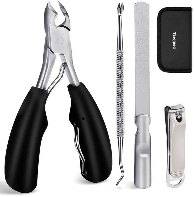 Main image of Nail Clippers Set,Toe Nail Clippers for Ingrown & Thick Toenails,Toe Nail Clippers for Thick Nails for Seniors Men Women,Professional Heavy Duty Toenail Clippers with Stainless Steel 4Pcs (Black)