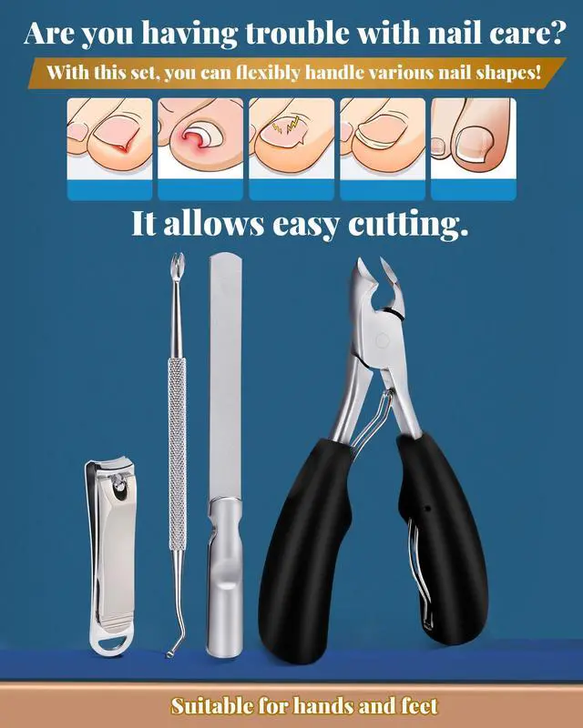 Alt view image 2 of 5 - Nail Clippers Set,Toe Nail Clippers for Ingrown & Thick Toenails,Toe Nail Clippers for Thick Nails for Seniors Men Women,Professional Heavy Duty Toenail Clippers with Stainless Steel 4Pcs (Black)