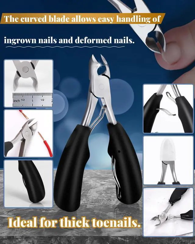 Alt view image 3 of 5 - Nail Clippers Set,Toe Nail Clippers for Ingrown & Thick Toenails,Toe Nail Clippers for Thick Nails for Seniors Men Women,Professional Heavy Duty Toenail Clippers with Stainless Steel 4Pcs (Black)