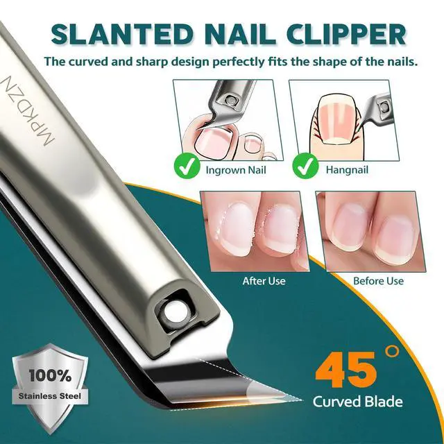 Alt view image 5 of 7 - Pro 5-in-1 Nail Clippers Set for Men & Women. Ultra Sharp Stainless Steel Manicure Kit w/Angled Trimmer in Luxury Leather Case. Travel & Home Use