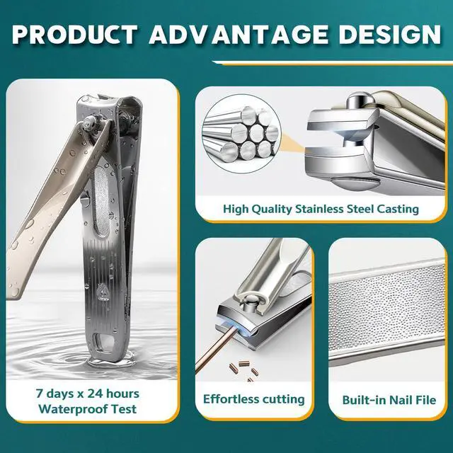 Alt view image 6 of 7 - Pro 5-in-1 Nail Clippers Set for Men & Women. Ultra Sharp Stainless Steel Manicure Kit w/Angled Trimmer in Luxury Leather Case. Travel & Home Use