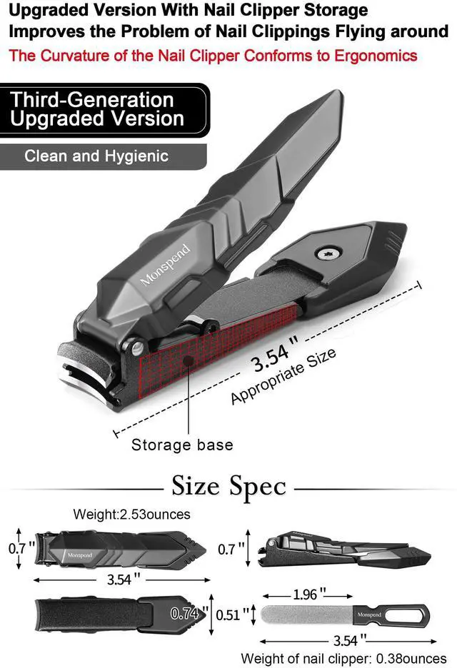 Main image of Nail Clippers with Catcher No Splash Nail Cutters Fingernail and toenail Clippers for Thick Nail Stainless Steel Fingernail Cutter for Men WomenCustom Flannelette Bag Storage