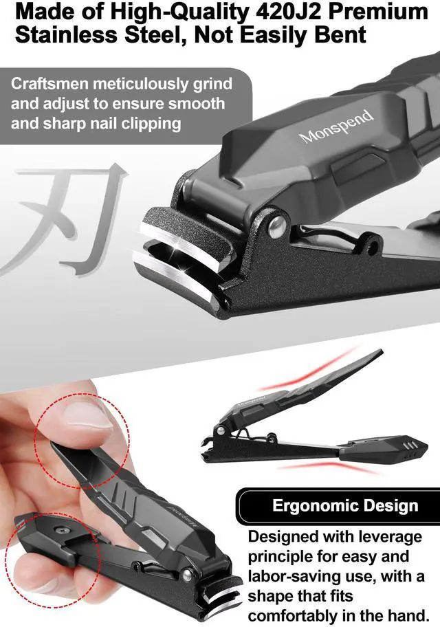 Alt view image 2 of 5 - Nail Clippers with Catcher No Splash Nail Cutters Fingernail and toenail Clippers for Thick Nail Stainless Steel Fingernail Cutter for Men WomenCustom Flannelette Bag Storage