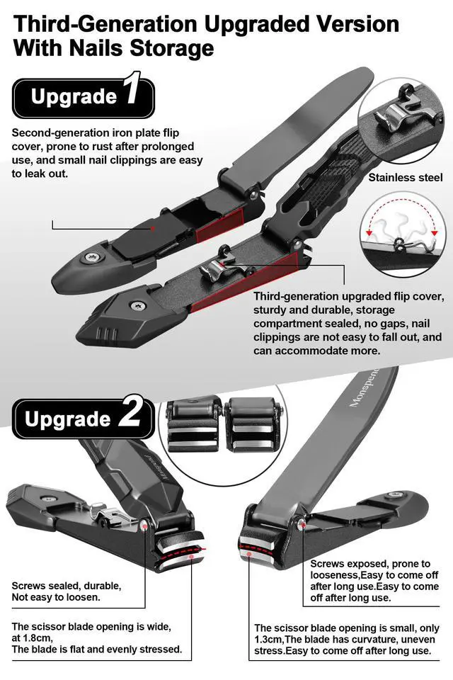 Alt view image 3 of 5 - Nail Clippers with Catcher No Splash Nail Cutters Fingernail and toenail Clippers for Thick Nail Stainless Steel Fingernail Cutter for Men WomenCustom Flannelette Bag Storage