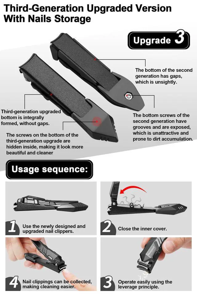 Alt view image 4 of 5 - Nail Clippers with Catcher No Splash Nail Cutters Fingernail and toenail Clippers for Thick Nail Stainless Steel Fingernail Cutter for Men WomenCustom Flannelette Bag Storage