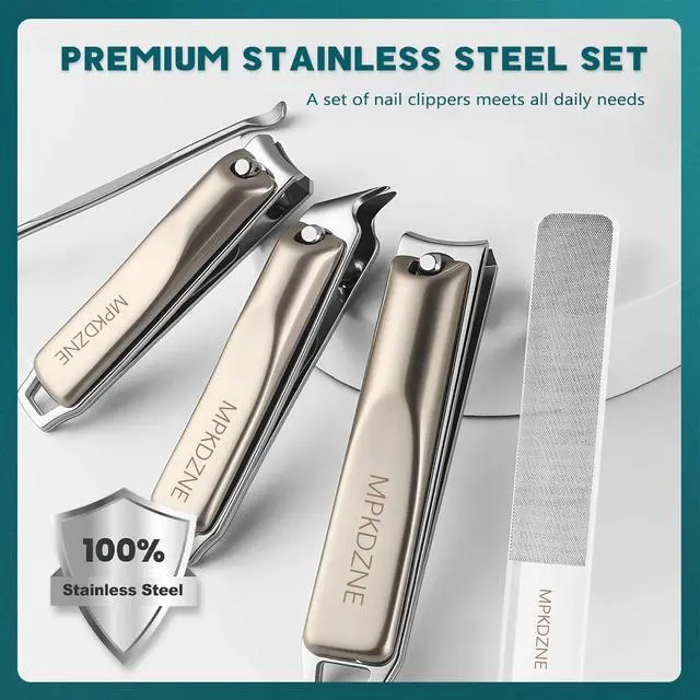 Alt view image 7 of 7 - Pro 5-in-1 Nail Clippers Set for Men & Women. Ultra Sharp Stainless Steel Manicure Kit w/Angled Trimmer in Luxury Leather Case. Travel & Home Use