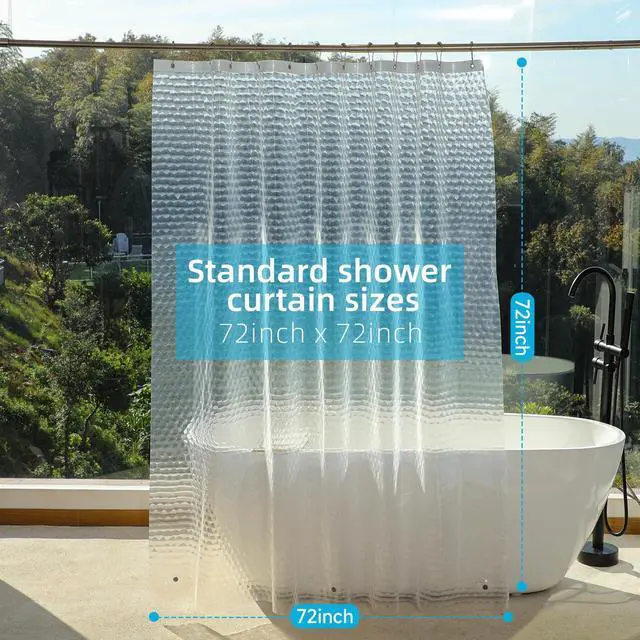 Alt view image 2 of 7 - 3D Water Cube Shower Curtain 72x72 Clear, Heavy-Duty Thick PEVA Waterproof Bathroom Shower Curtain Liner with 3 Bottom Magnets and 12 Hooks