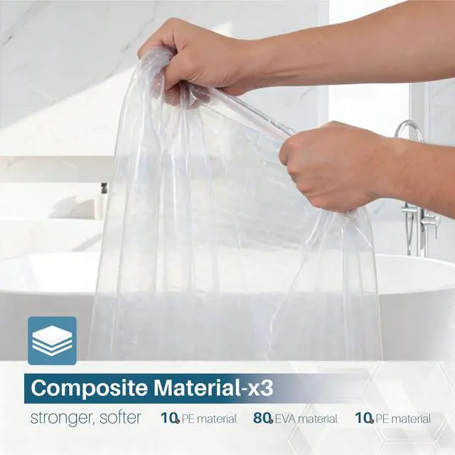 Alt view image 3 of 7 - 3D Water Cube Shower Curtain 72x72 Clear, Heavy-Duty Thick PEVA Waterproof Bathroom Shower Curtain Liner with 3 Bottom Magnets and 12 Hooks