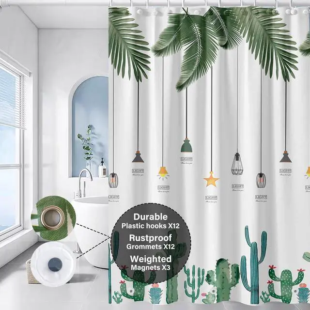 Alt view image 5 of 6 - Plastic Shower Liner - Premium PEVA 6G Thickened Shower Curtain Liner with Rustproof Grommets and 3 Weighted Magnets, Waterproof Shower Curtain for Bathroom(Tropical Leaf, 72*72)