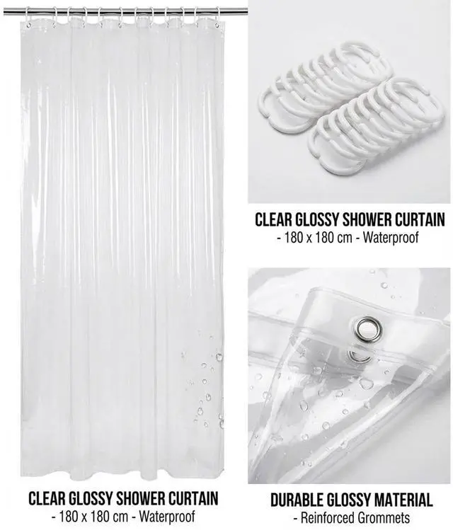 Alt view image 6 of 6 - Clear Shower Curtain - Fitted liners for baths and showers, Bathroom Liner