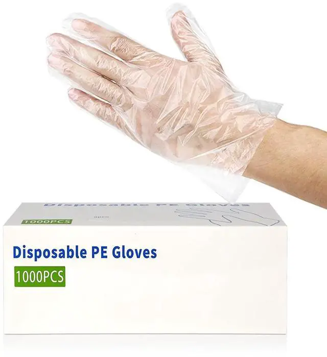 Main image of 1000pcs Disposable Plastic Gloves, Latex Free Powder Free Clear Polyethylene Hand Glove Non-Sterile for Cleaning Cooking, Hair Coloring, Dishwashing, Food Handling, Large 1000 Count (Pack of 1)