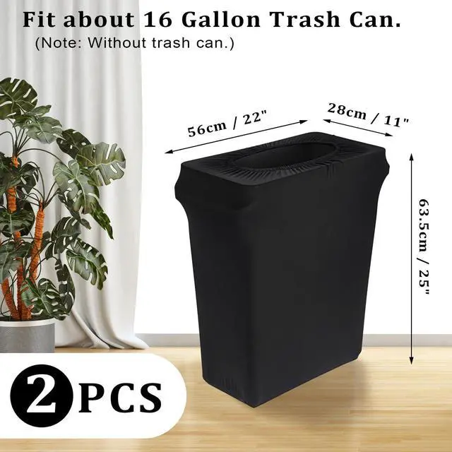 Alt view image 2 of 7 - 16 Gallon Stretch Spandex Trash Can Cover, 2 Pack Outdoor Fitted Waste Container Cover Rectangular Garbage Can Covers for Kitchen Wedding Party Office Decor, Without Trash Can (Black)