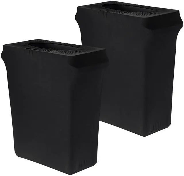 Main image of 16 Gallon Stretch Spandex Trash Can Cover, 2 Pack Outdoor Fitted Waste Container Cover Rectangular Garbage Can Covers for Kitchen Wedding Party Office Decor, Without Trash Can (Black)