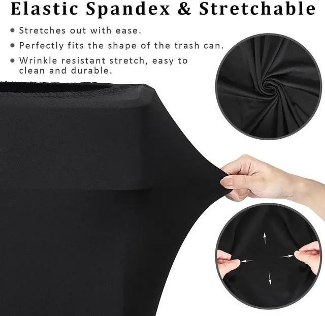 Alt view image 6 of 7 - 16 Gallon Stretch Spandex Trash Can Cover, 2 Pack Outdoor Fitted Waste Container Cover Rectangular Garbage Can Covers for Kitchen Wedding Party Office Decor, Without Trash Can (Black)