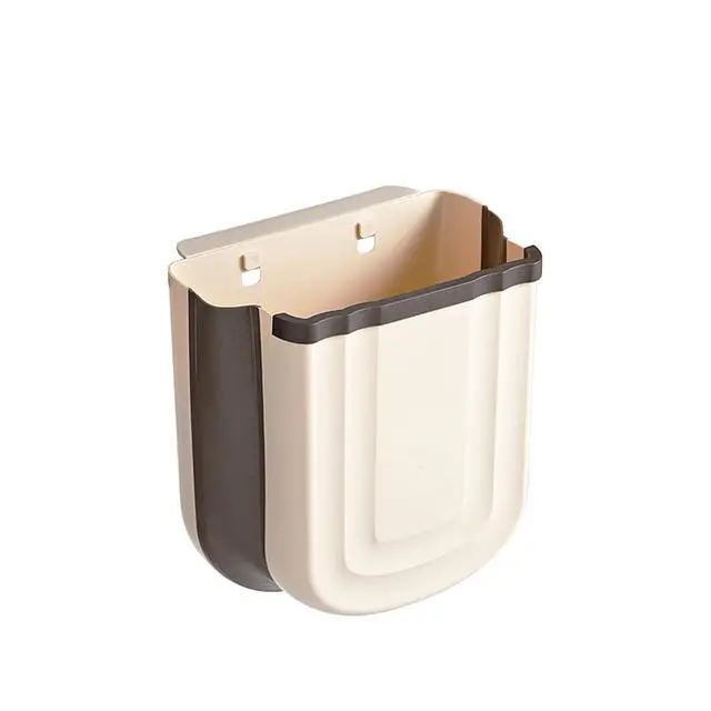 Alt view image 6 of 7 - Kitchen Hanging Trash Can, 2.4 Gallon / 9L Collapsible Waste Bin, Small Kitchen Compost Bin for Food Scraps, Wall Mounted Garbage Can for Bathroom, Car, RV(Khaki)