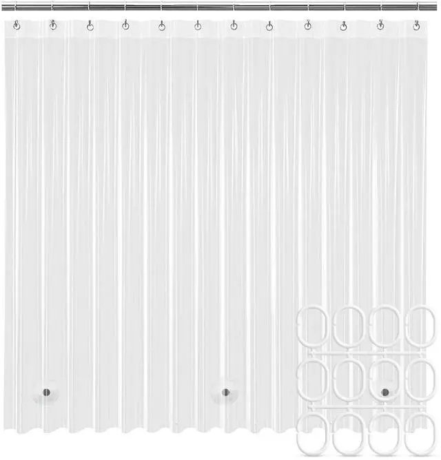 Main image of Clear Shower Curtain Liner, Premium PEVA, 72"x72", 100% Waterproof with Rustproof Grommets, Weighted, Quick Dry, Modern Style, 12 Hooks Included, Lightweight Standard Size,Odorless Plastic, Luxury