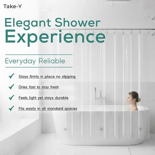 Alt view image 7 of 7 - Clear Shower Curtain Liner, Premium PEVA, 72"x72", 100% Waterproof with Rustproof Grommets, Weighted, Quick Dry, Modern Style, 12 Hooks Included, Lightweight Standard Size,Odorless Plastic, Luxury