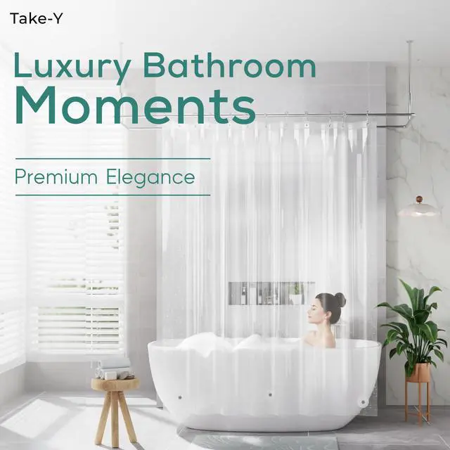 Alt view image 4 of 7 - Clear Shower Curtain Liner, Premium PEVA, 72"x72", 100% Waterproof with Rustproof Grommets, Weighted, Quick Dry, Modern Style, 12 Hooks Included, Lightweight Standard Size,Odorless Plastic, Luxury