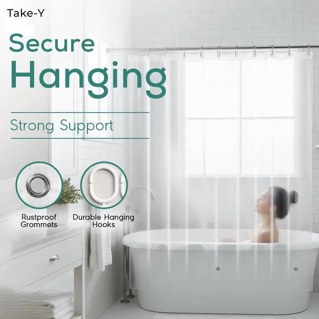 Alt view image 6 of 7 - Clear Shower Curtain Liner, Premium PEVA, 72"x72", 100% Waterproof with Rustproof Grommets, Weighted, Quick Dry, Modern Style, 12 Hooks Included, Lightweight Standard Size,Odorless Plastic, Luxury