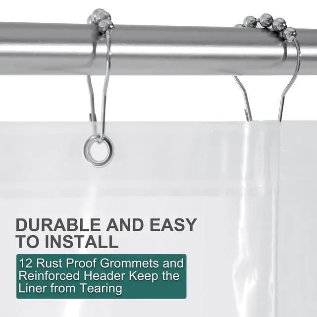 Alt view image 4 of 7 - Clear Shower Curtain Liner, Plastic Shower Curtain Liner, Lightweight Shower Liner PEVA, Waterproof Bathroom Shower Curtains with 3 Magnets and 12 Rustproof Grommets, 72x72 Inches