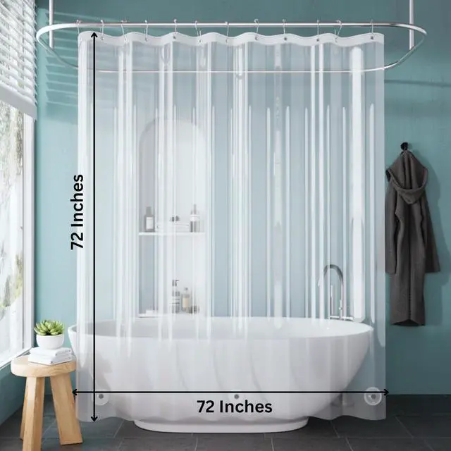 Alt view image 7 of 7 - Shower Curtain Liner with Magnets | 72X72 inches | Clear PEVA, 70 GSM Premium Thickness | Fits Standard Shower, Waterproof, Odour-Free, Rustproof Grommets