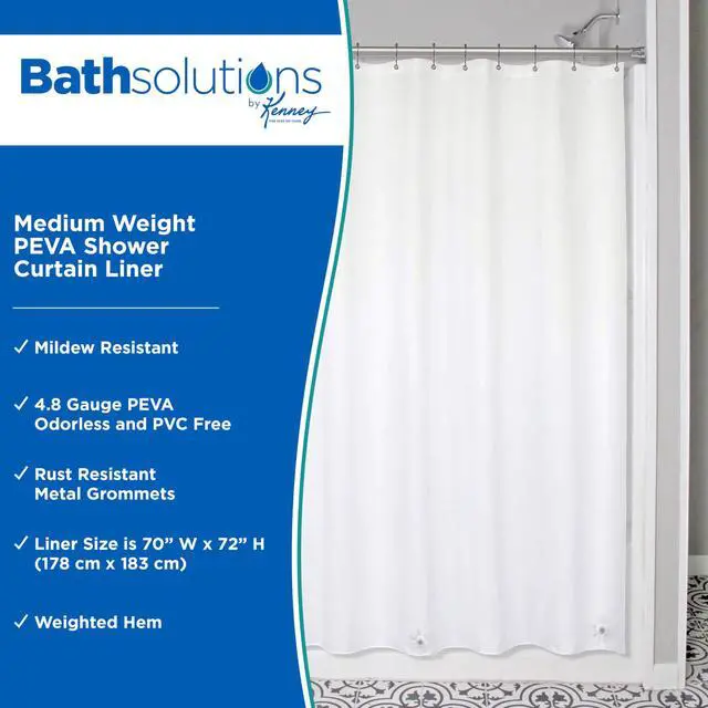 Alt view image 2 of 7 - KN61440 Medium Weight 5 Gauge Waterproof PEVA Shower Curtain Liner with Rust-Resistant Metal Grommets and Weighted Magnetic Hem for Bathroom, 70" W x 72" H, White, 1-Pack
