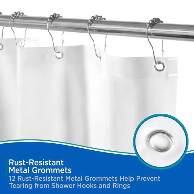 Alt view image 4 of 7 - KN61440 Medium Weight 5 Gauge Waterproof PEVA Shower Curtain Liner with Rust-Resistant Metal Grommets and Weighted Magnetic Hem for Bathroom, 70" W x 72" H, White, 1-Pack
