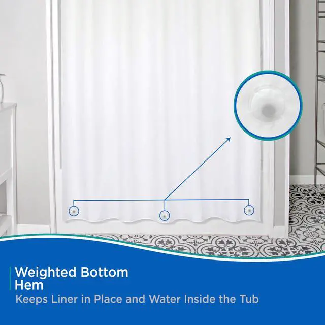 Alt view image 6 of 7 - KN61440 Medium Weight 5 Gauge Waterproof PEVA Shower Curtain Liner with Rust-Resistant Metal Grommets and Weighted Magnetic Hem for Bathroom, 70" W x 72" H, White, 1-Pack