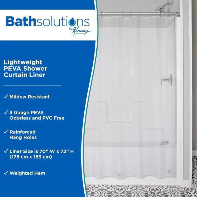 Alt view image 2 of 7 - KN61433 Lightweight 3 Gauge Waterproof PEVA Shower Curtain Liner with Durable Eyelet Hang Holes and Weighted Magnetic Hem for Bathroom, 70" W x 72" H, Clear, 1-Pack