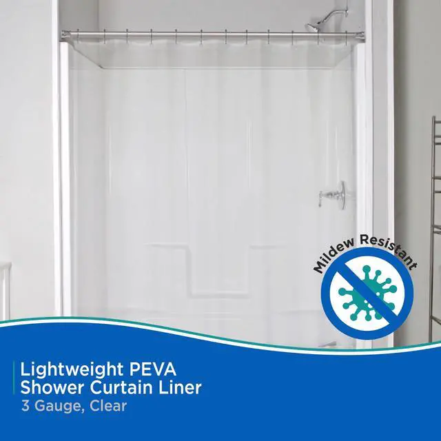 Alt view image 3 of 7 - KN61433 Lightweight 3 Gauge Waterproof PEVA Shower Curtain Liner with Durable Eyelet Hang Holes and Weighted Magnetic Hem for Bathroom, 70" W x 72" H, Clear, 1-Pack