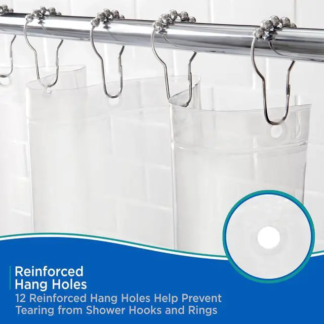 Alt view image 4 of 7 - KN61433 Lightweight 3 Gauge Waterproof PEVA Shower Curtain Liner with Durable Eyelet Hang Holes and Weighted Magnetic Hem for Bathroom, 70" W x 72" H, Clear, 1-Pack
