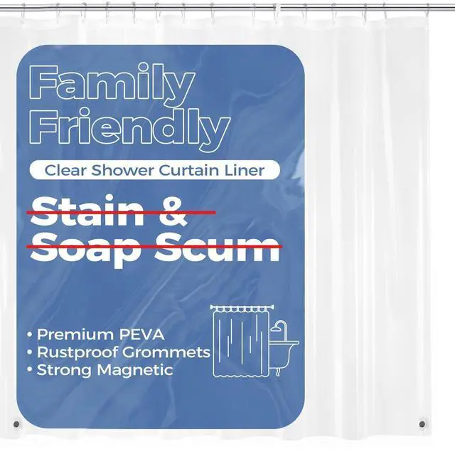 Main image of Clear Shower Curtain Liner with Magnets, Clear Shower Liner, 72" W x 78" L Lightweight Shower Curtains for Bathroom