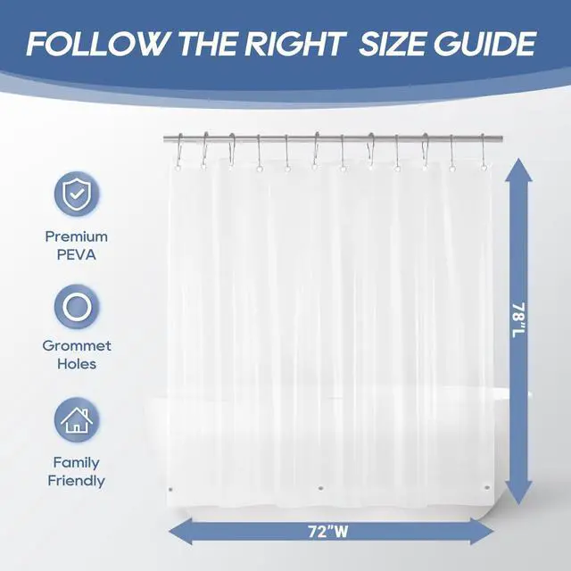 Alt view image 2 of 7 - Clear Shower Curtain Liner with Magnets, Clear Shower Liner, 72" W x 78" L Lightweight Shower Curtains for Bathroom
