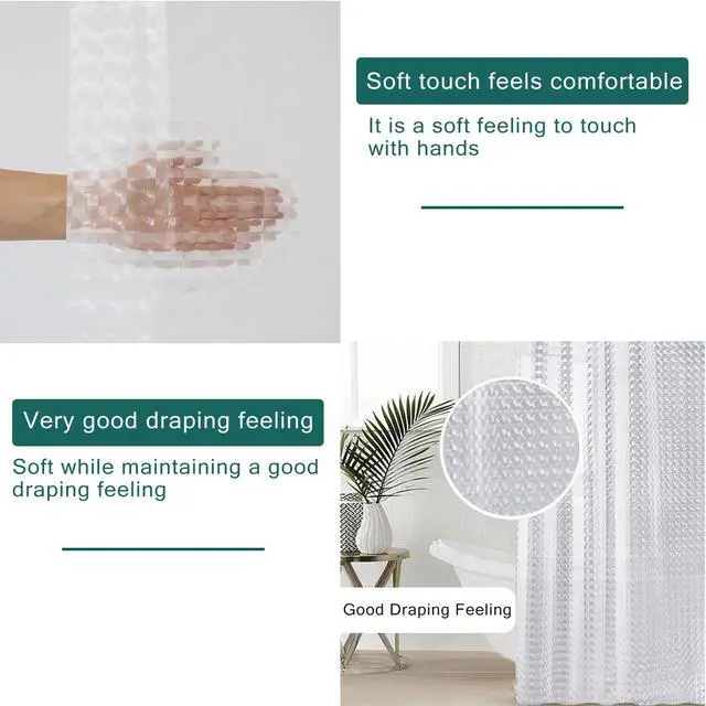 Alt view image 4 of 5 - EVA Clear Shower Curtain Liner,3D Plastic 5G Shower Liners with 12 Rustproof Metal Grommets and Weighted Magnets, Waterproof Duty Shower Curtains for Shower Bathroom 72 x 72