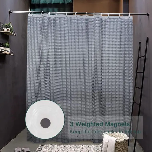 Alt view image 2 of 5 - EVA Clear Shower Curtain Liner,3D Plastic 5G Shower Liners with 12 Rustproof Metal Grommets and Weighted Magnets, Waterproof Duty Shower Curtains for Shower Bathroom 72 x 72