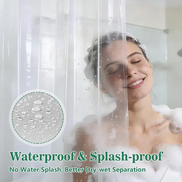 Alt view image 3 of 6 - Clear Shower Curtain Liner 72x72 Waterproof Plastic Shower Curtains for Bathroom, Bathtub, Odorless PEVA Bathroom Curtain with 12 Plastic Hooks and 3 Magnets