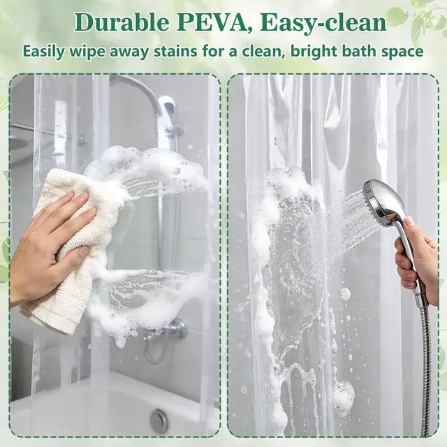 Alt view image 5 of 6 - Clear Shower Curtain Liner 72x72 Waterproof Plastic Shower Curtains for Bathroom, Bathtub, Odorless PEVA Bathroom Curtain with 12 Plastic Hooks and 3 Magnets