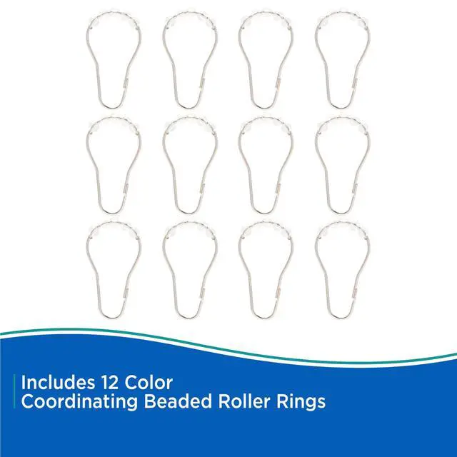 Alt view image 6 of 7 - KN61708 Medium Weight 5 Gauge Waterproof PEVA Shower Curtain Liner with Durable Eyelet Hang Holes, Weighted Magnetic Hem, and 12 Piece Beaded Roller Ring Set for Bathroom, 70" W x 72" H, Clear