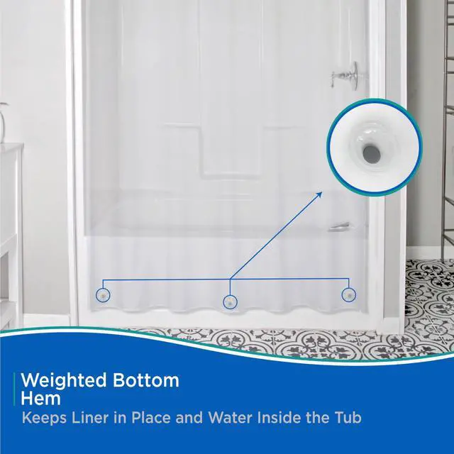 Alt view image 5 of 7 - KN61708 Medium Weight 5 Gauge Waterproof PEVA Shower Curtain Liner with Durable Eyelet Hang Holes, Weighted Magnetic Hem, and 12 Piece Beaded Roller Ring Set for Bathroom, 70" W x 72" H, Clear