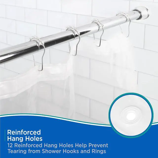 Alt view image 3 of 7 - KN61708 Medium Weight 5 Gauge Waterproof PEVA Shower Curtain Liner with Durable Eyelet Hang Holes, Weighted Magnetic Hem, and 12 Piece Beaded Roller Ring Set for Bathroom, 70" W x 72" H, Clear