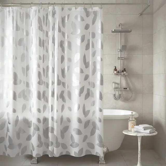 Alt view image 2 of 7 - Silver Leaf Plastic Shower Curtain Liner, Waterproof, 70x72 in