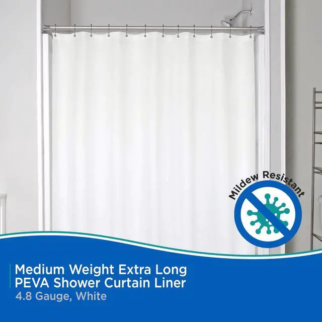 Alt view image 3 of 7 - KN61469 Medium Weight 5 Gauge Extra Long Waterproof PEVA Shower Curtain Liner with Rust-Resistant Metal Grommets and Weighted Magnetic Hem for Bathroom, 70" W x 78" H, White