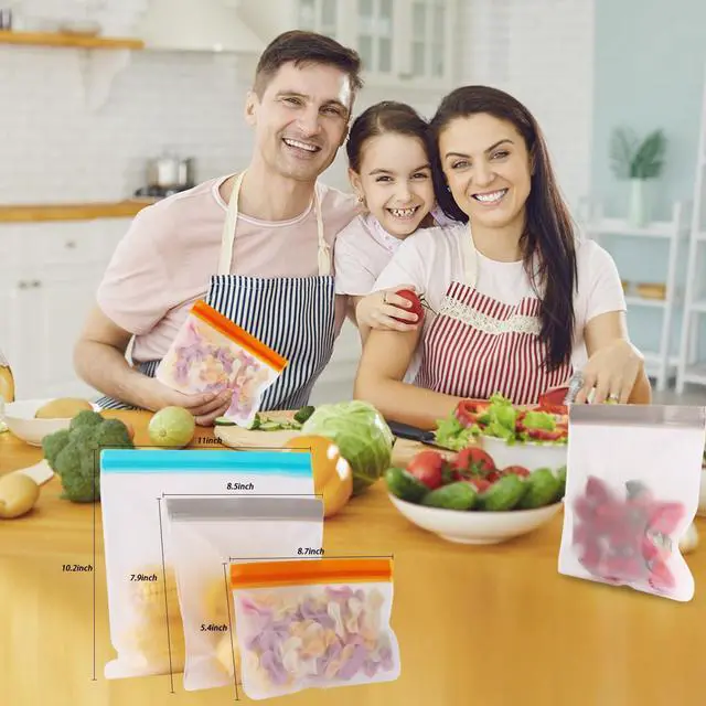 Alt view image 3 of 7 - 10 Pack Leakproof Reusable Freezer Bags, BPA Free Food Storage Bags, Salad Fruit, Vegetables, Traval, Home Organization Dishwasher Safe - 3 Gallon 3 Snack 4 Sandwich Bags