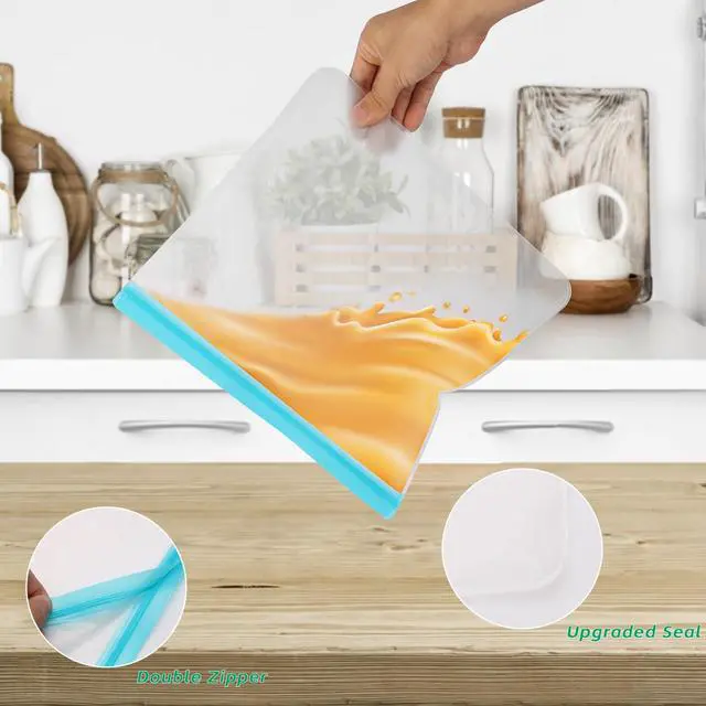 Alt view image 4 of 7 - 10 Pack Leakproof Reusable Freezer Bags, BPA Free Food Storage Bags, Salad Fruit, Vegetables, Traval, Home Organization Dishwasher Safe - 3 Gallon 3 Snack 4 Sandwich Bags