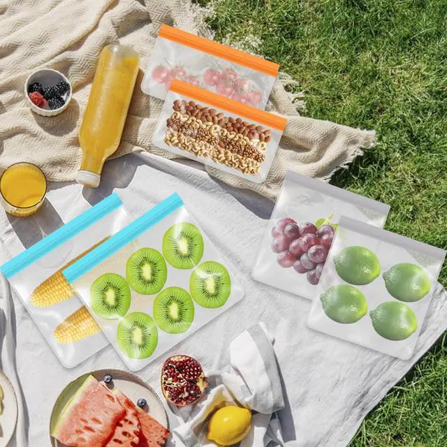 Alt view image 6 of 7 - 10 Pack Leakproof Reusable Freezer Bags, BPA Free Food Storage Bags, Salad Fruit, Vegetables, Traval, Home Organization Dishwasher Safe - 3 Gallon 3 Snack 4 Sandwich Bags
