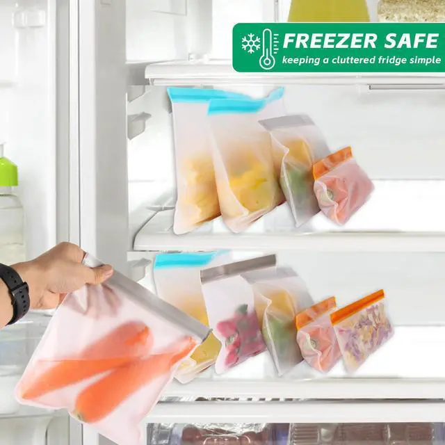 Alt view image 2 of 7 - 10 Pack Leakproof Reusable Freezer Bags, BPA Free Food Storage Bags, Salad Fruit, Vegetables, Traval, Home Organization Dishwasher Safe - 3 Gallon 3 Snack 4 Sandwich Bags